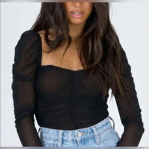 Princess Polly Asher Ruched Long Sleeve Bodysuit.  Size 2